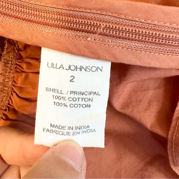 Ulla Johnson Amelia Smocked Puff Sleeve Ruffle Poplin Blouse in Clay Size 2 - Picture 5 of 7